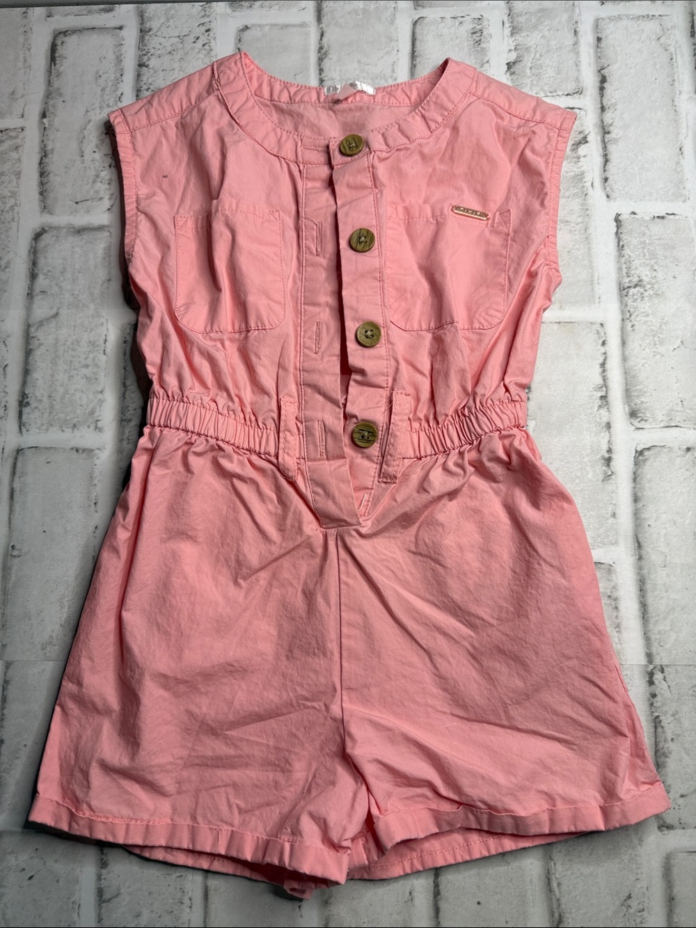 Tahari Girl Kids Pink Utility Button Front Sleeveless Romper Size 4T